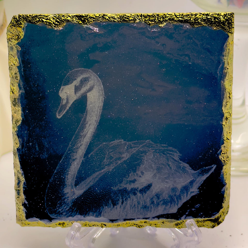 Swan Slate Coaster | Gold Rim & Epoxy Finish | Handmade Luxury Decor | Elegant Swan Gift
