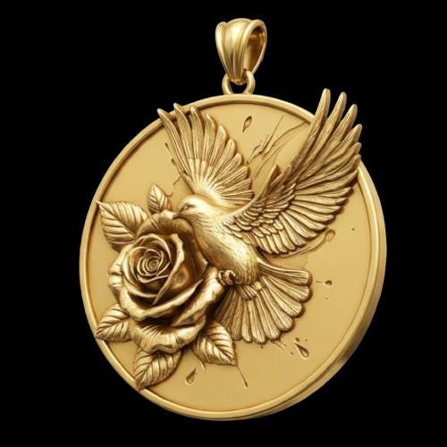 3D Dove & Rose Pendant - Romantic Sterling Silver Necklace