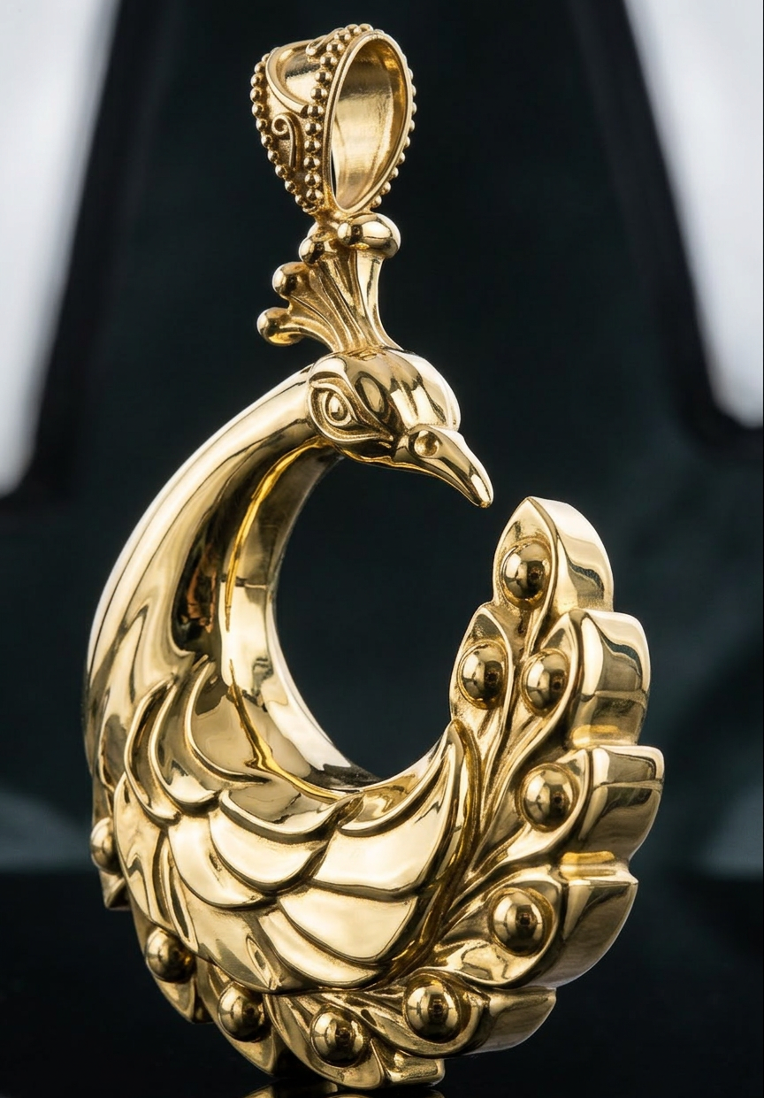 Peacock Pendant Necklace | 9K Gold, Sterling Silver 925 or Brass | Elegant Peacock Bird Charm | Art Deco Jewelry | Gift for Her
