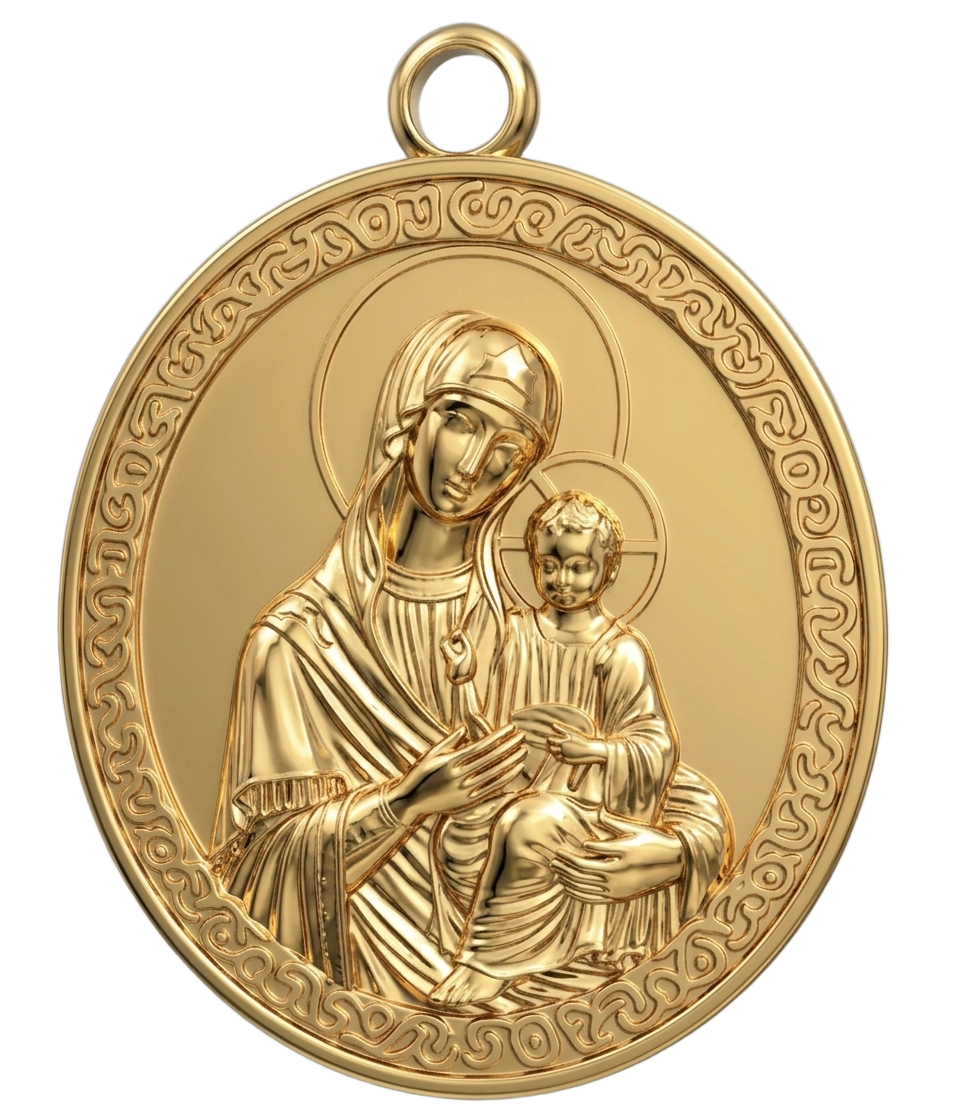 Virgin Mary & Child Coin Pendant Necklace | Blessed Mother Medallion | Christian Jewelry in 18K Gold, Sterling Silver or Yellow Brass