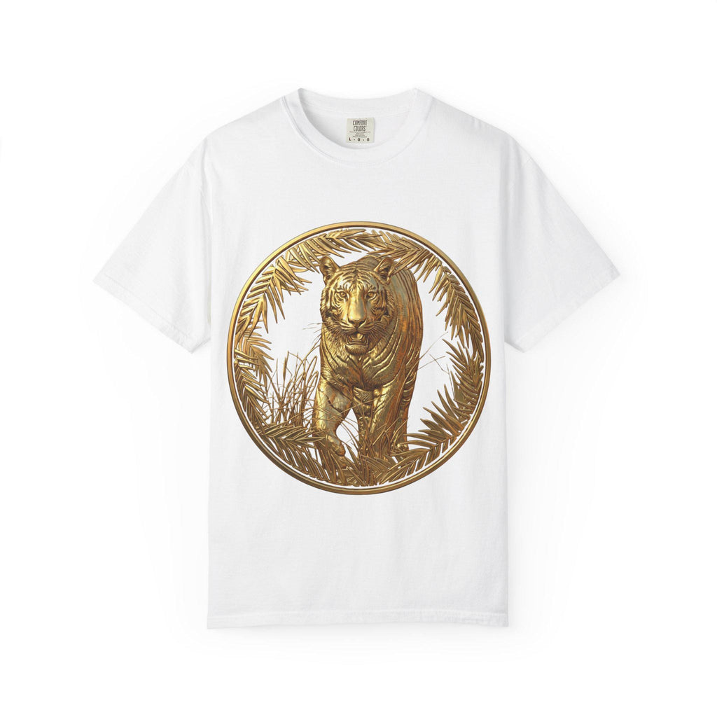 Prowling Tiger 3D Gold T-Shirt Fierce Wildlife Design, Majestic Predator in Luxury Gold Print