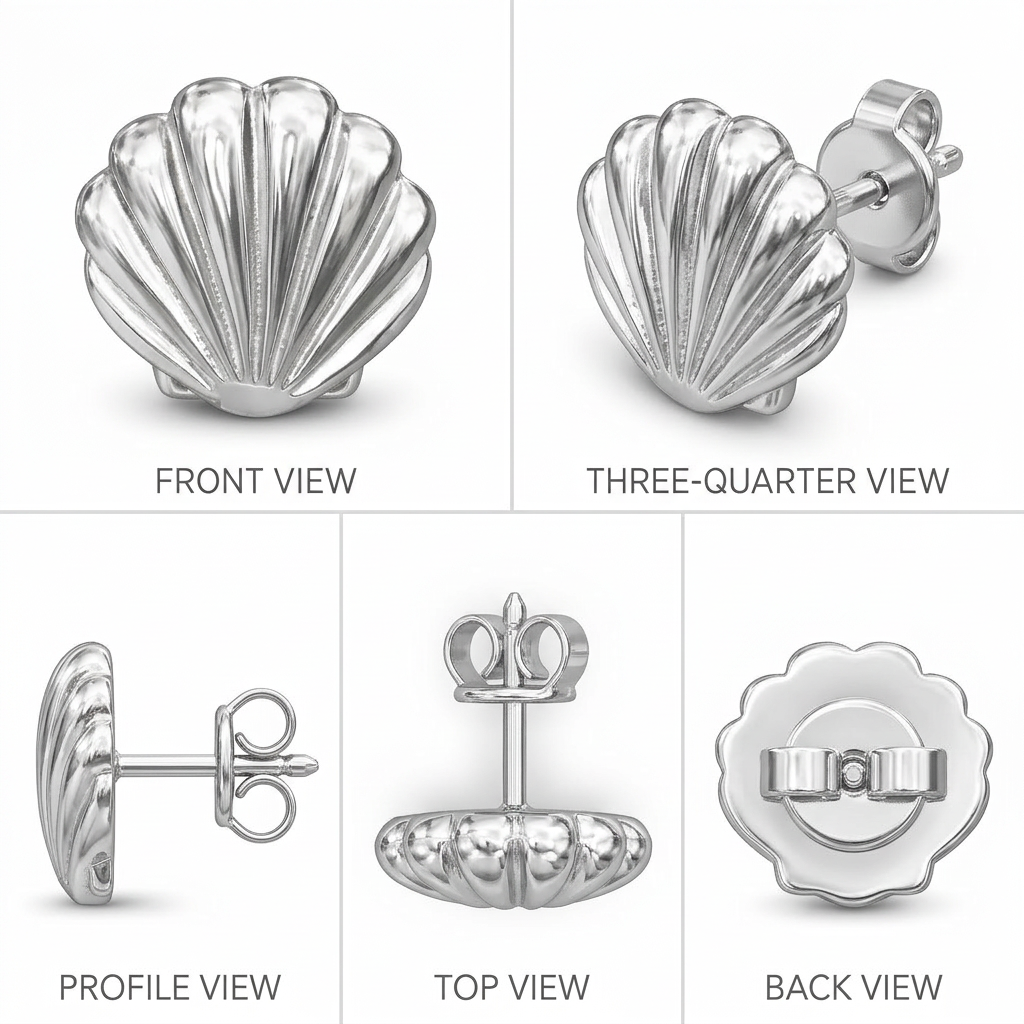 Sea Shell Stud Earrings Polished Silver 10mm | Ocean Inspired Silver Shell Earrings | Minimal Coastal Jewellery | Small Stud Earrings Gift for Her
