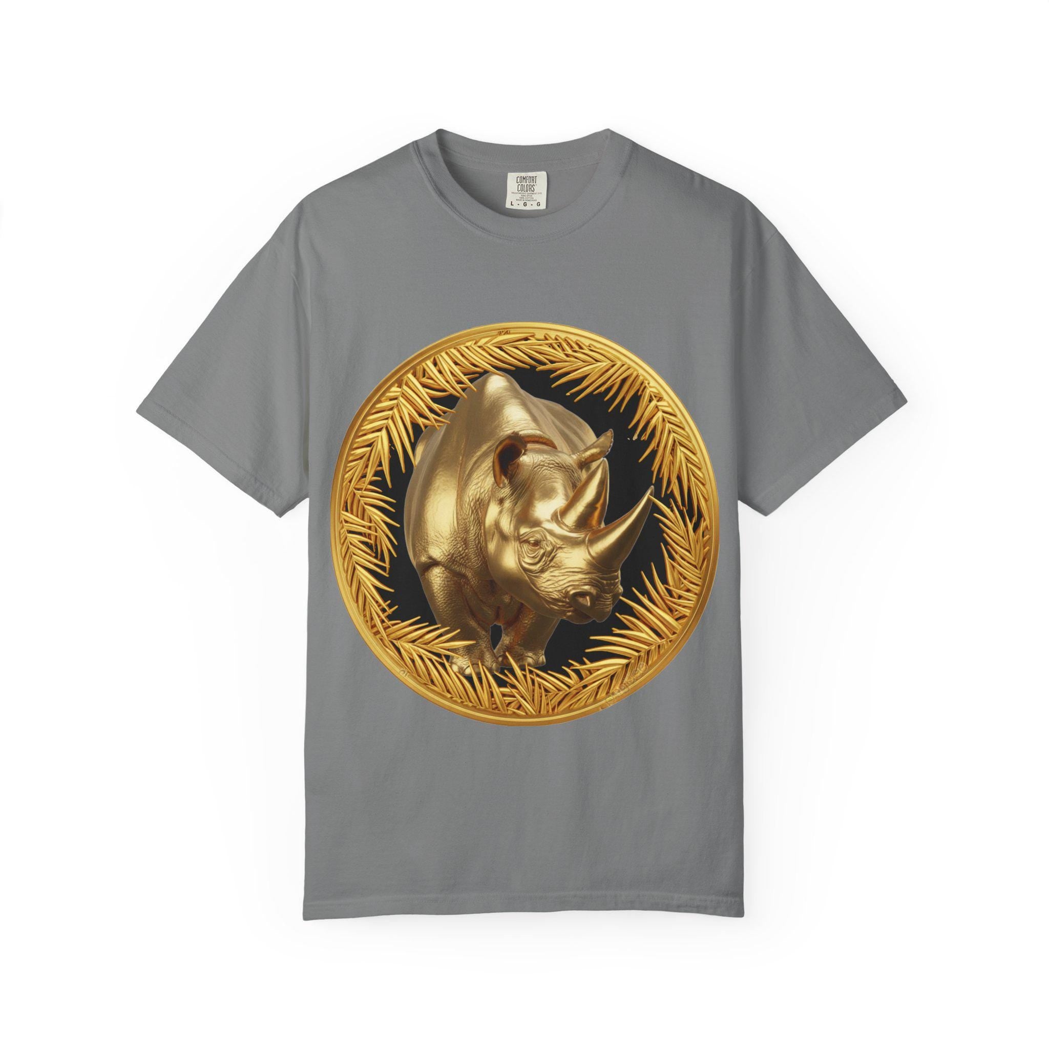 Majestic Rhino Gold T-Shirt Unique Wildlife Design with Bold Luxury Gold Print