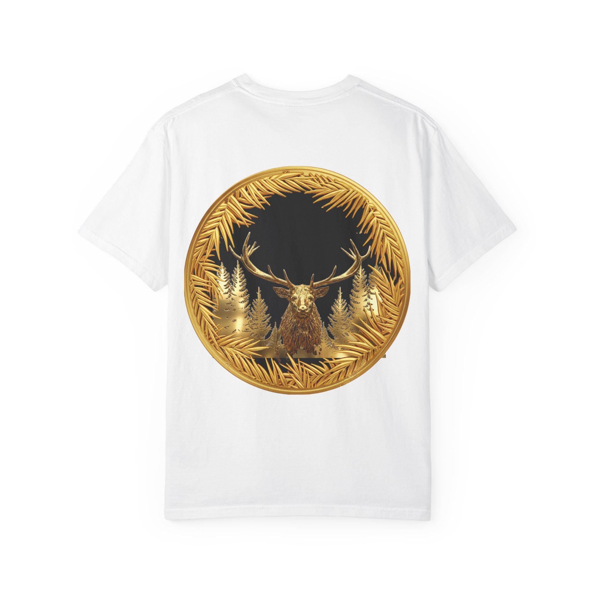 Red Deer Gold T-Shirt Majestic Stag Wildlife Design in Luxury Gold Print