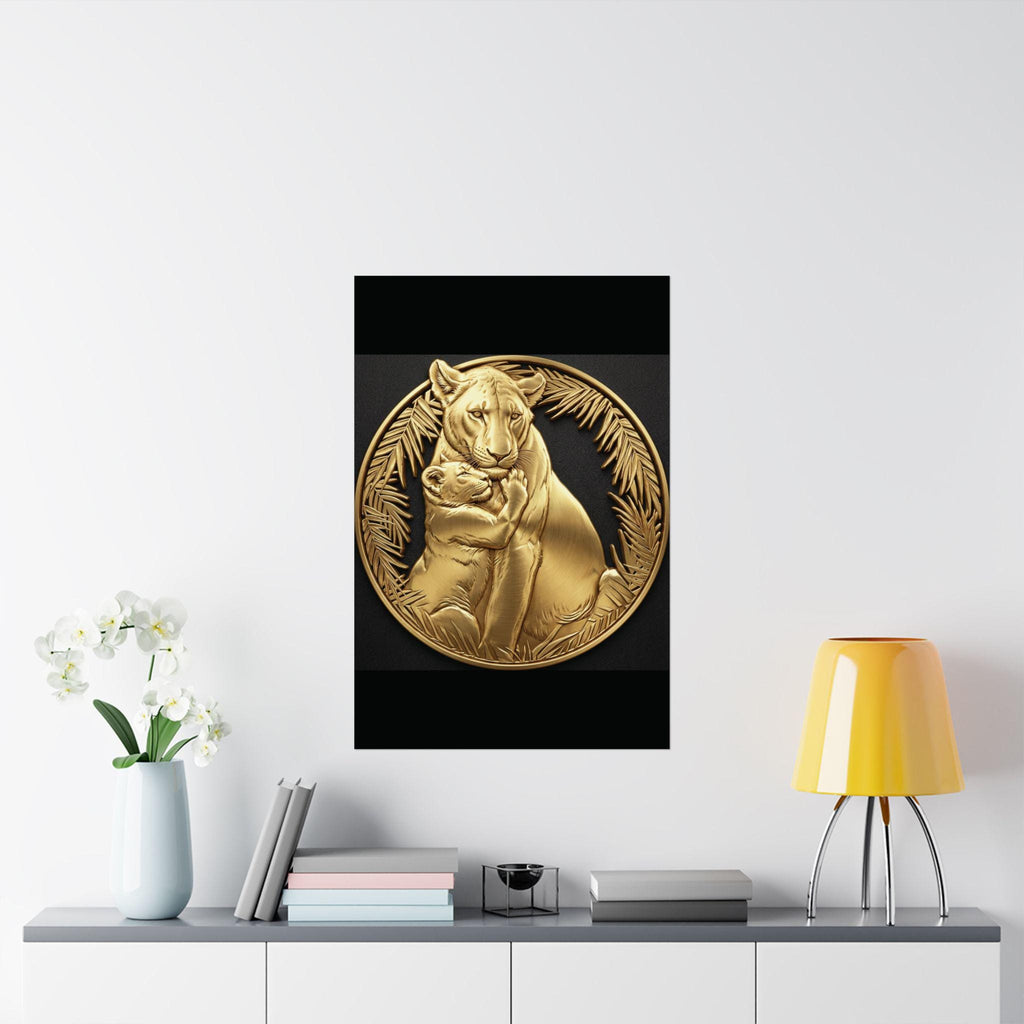 Lion Cub Hugging Lioness" pendant in 14k gold high polish by MokshaGoldSculptures.