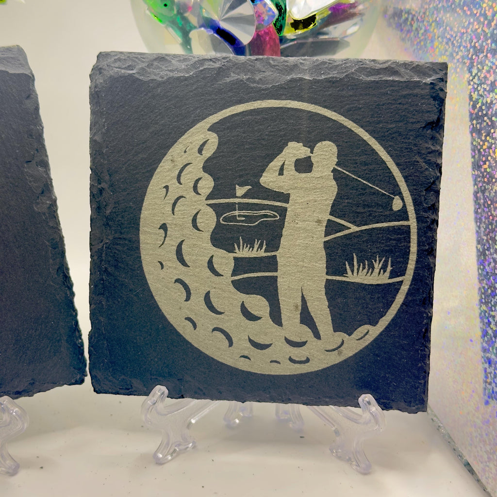 Golfer Slate Coasters Golf Lover Gift Handmade Slate Drinks Coasters Golf Decor Gift for Him Unique Golf Gift
