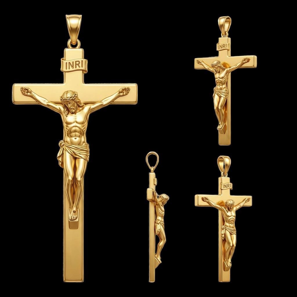 Jesus on the Cross Pendant with INRI – 3D Crucifix Necklace in Gold or Sterling Silver, Faith Religious Jewelry