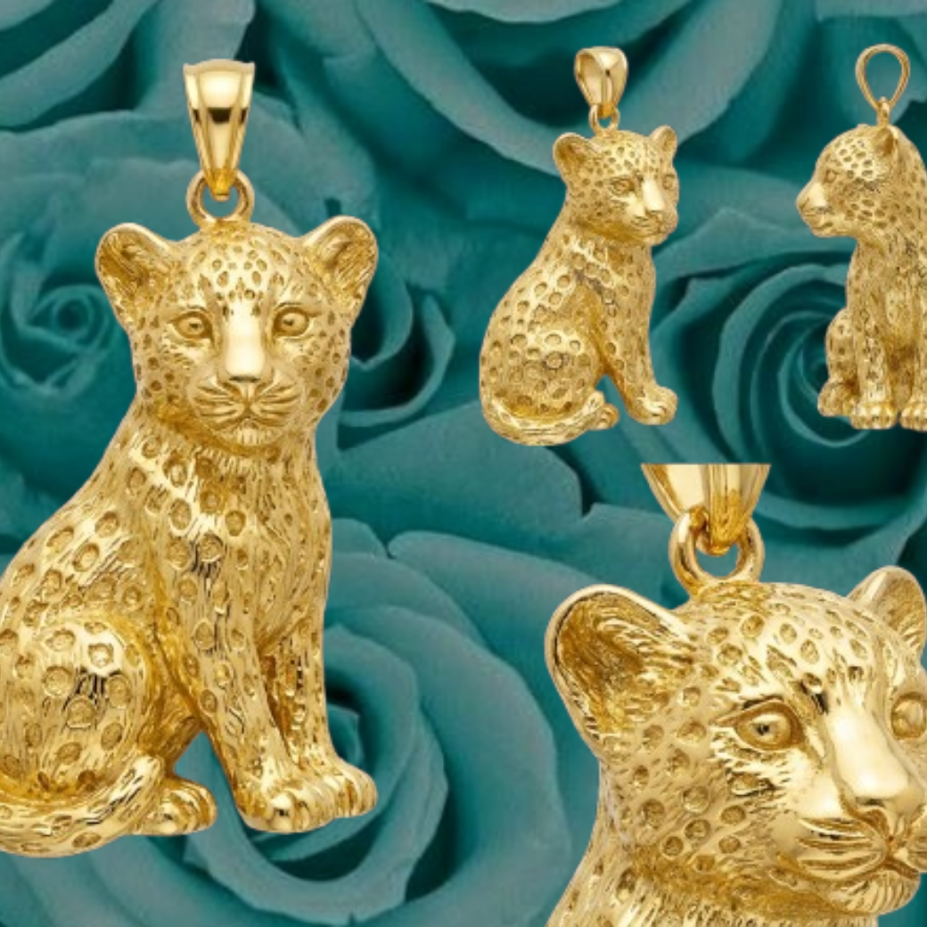 Leopard Cub Pendant – Solid 14K or 18K Gold – Luxury Wildlife Statement Jewelry