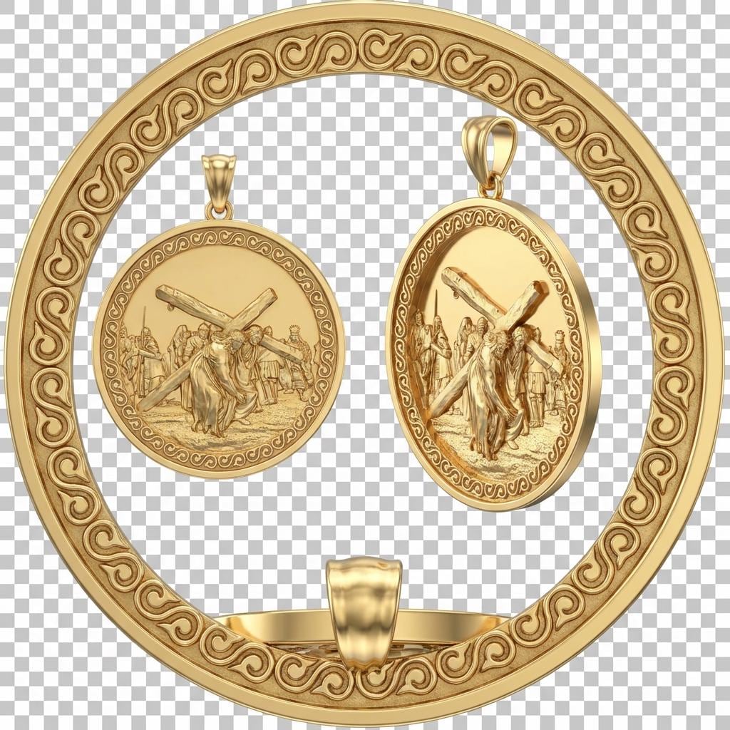 Jesus Carrying the Cross Pendant – Christian Faith Necklace in Gold or Silver