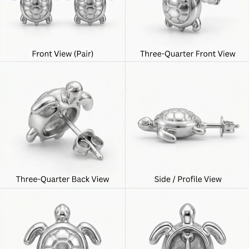 Sea Turtle Stud Earrings Polished Silver 10mm | Ocean Inspired Turtle Earrings | Minimal Animal Jewellery | Sterling Style Studs | Gift for Her