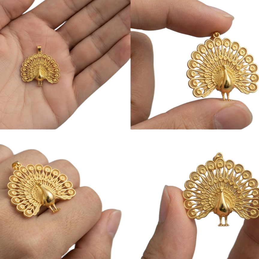 Peacock Fan Tail Pendant Necklace 25mm | 9K Gold, Sterling Silver 925 & Polished Yellow Brass | Elegant Bird Pendant | Nature Inspired Gift | Made to Order