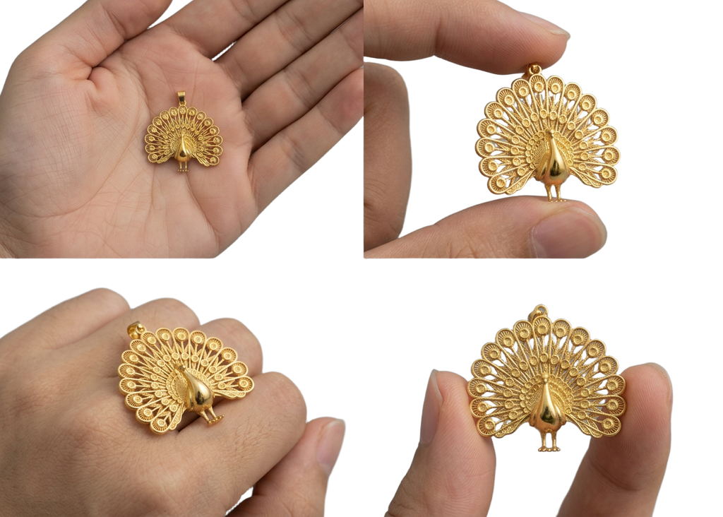 Peacock Fan Tail Pendant Necklace 25mm | 9K Gold, Sterling Silver 925 & Polished Yellow Brass | Elegant Bird Pendant | Nature Inspired Gift | Made to Order