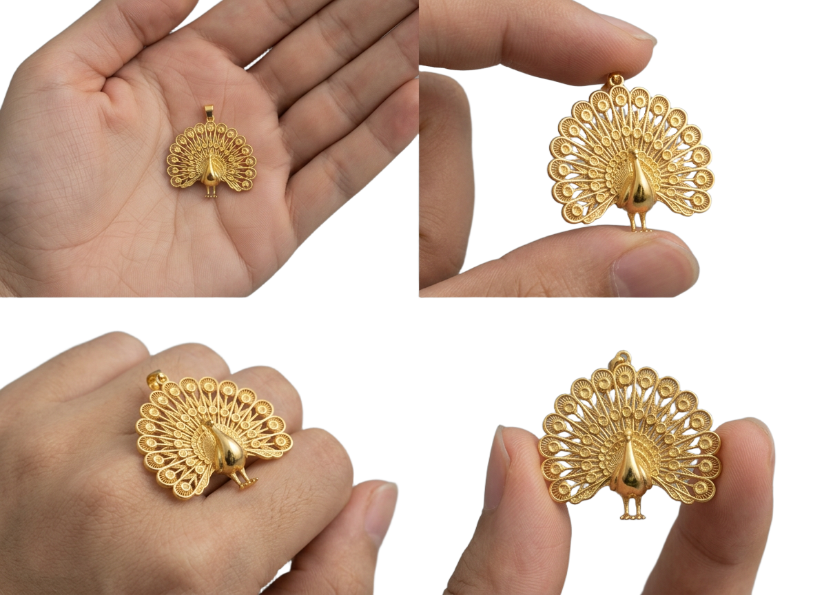 Peacock Fan Tail Pendant Necklace 25mm | 9K Gold, Sterling Silver 925 & Polished Yellow Brass | Elegant Bird Pendant | Nature Inspired Gift | Made to Order