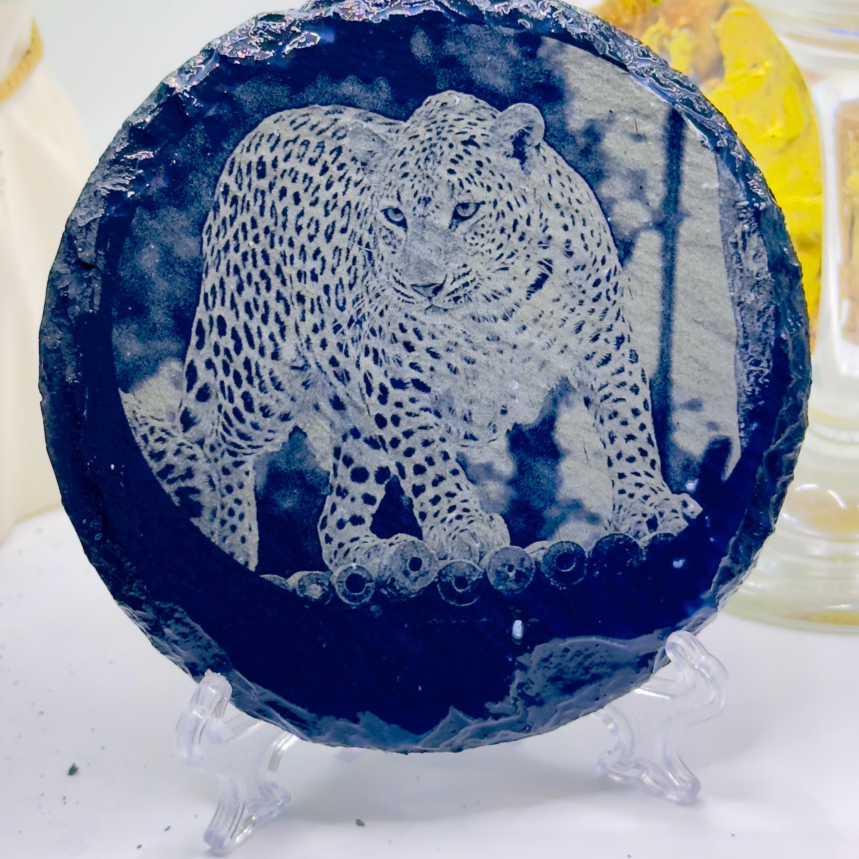 Leopard Slate Coaster | Wildlife Animal Coaster | Leopard in River Design | Handmade Natural Stone Gift