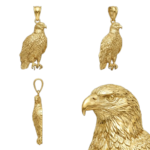 Bald Eagle Pendant with Bail – Gold, Silver & Brass Jewelry, Wildlife Animal Charm, Handmade Gift for Animal Lovers and Collectors