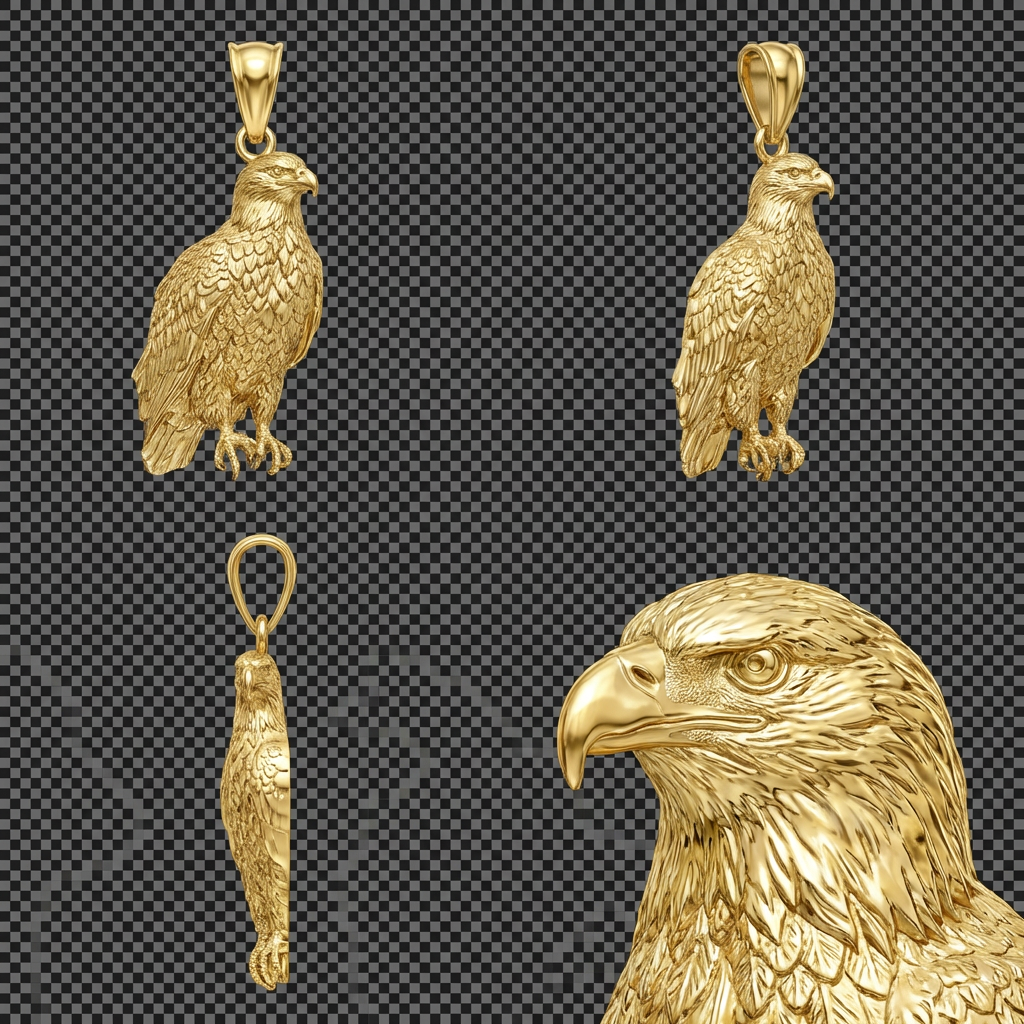 Bald Eagle Pendant with Bail – Gold, Silver & Brass Jewelry, Wildlife Animal Charm, Handmade Gift for Animal Lovers and Collectors