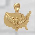 USA Eagle Map Pendant with Bail in gold finish by MokshaGoldSculptures, detailed eagle motif, chain not included.  MokshaGoldSculptures