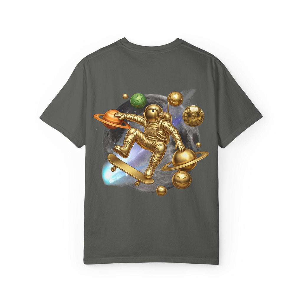 Golden Astronaut Skateboard T-Shirt | Space Planets Graphic