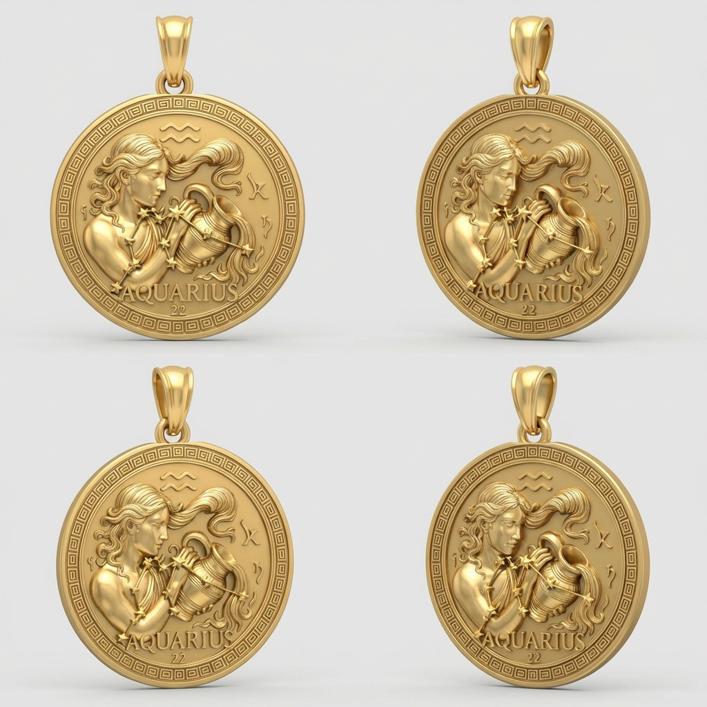 Aquarius Zodiac Pendant 3D – Woman Pouring Water, Gold or Silver, 20x5x23mm, Astrology Jewelry Gift for Aquarians