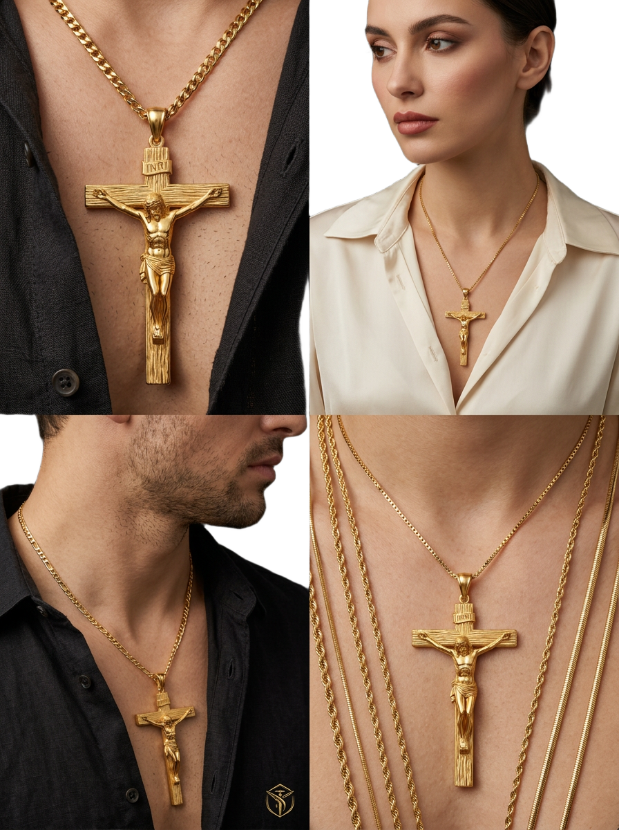 INRI Jesus Crucifix Pendant | Sterling Silver & Brass | Catholic Christian Jewelry | 25mm