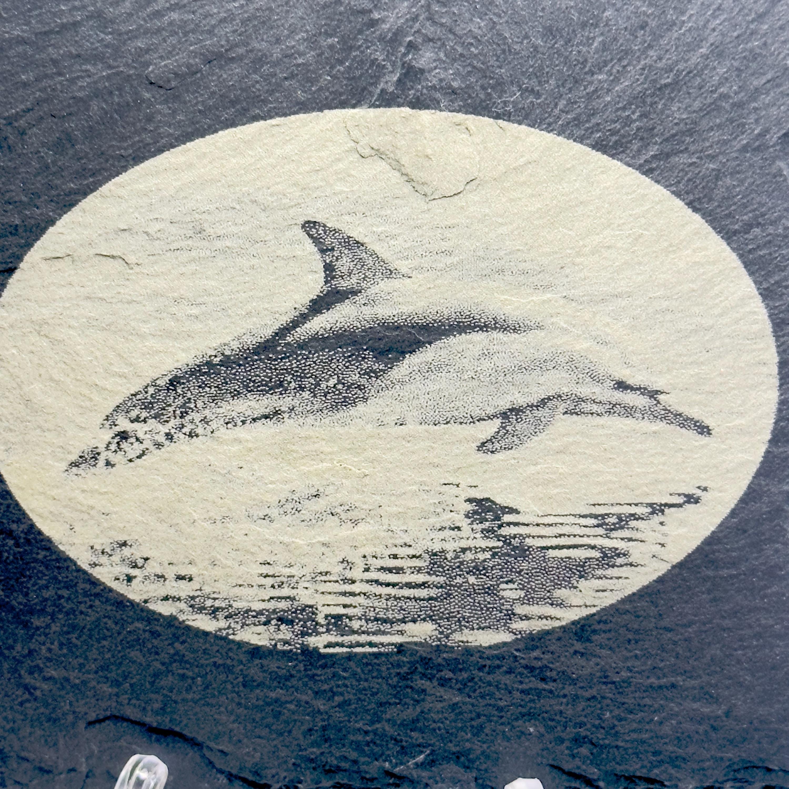 Dolphin Slate Coaster | Handmade Engraved Dolphin Coaster | Marine Wildlife Gift | Ocean Home Decor