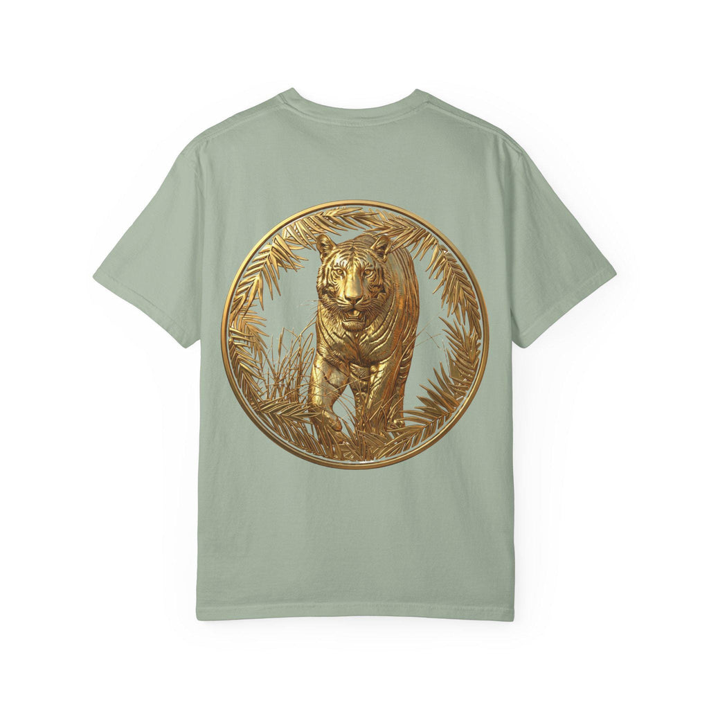 Prowling Tiger 3D Gold T-Shirt Fierce Wildlife Design, Majestic Predator in Luxury Gold Print
