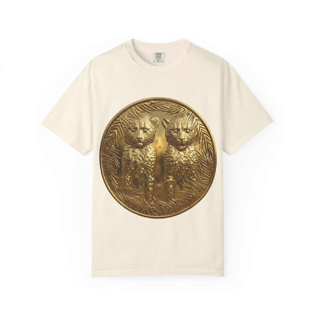 Cheetah Cubs 3D Gold Print T-Shirt Adorable Wildlife Animal Design, Luxury Gold Effect Tee