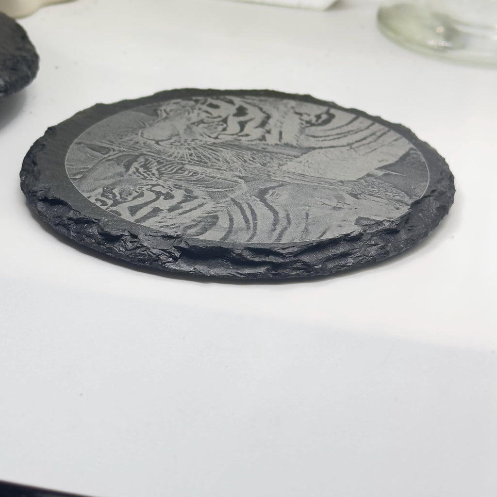 Tiger Drinking Water Slate Coaster | Wildlife Tiger Reflection Coaster | Animal Art Natural Slate | Gift for Animal Lovers