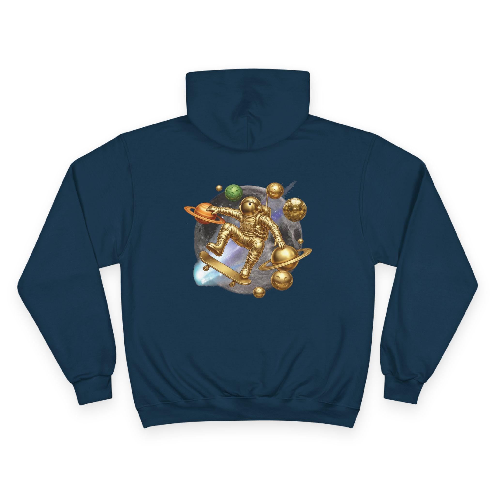 3D Effect Cosmic Skater Astronaut Hoodie Bold Space Graphic Sweatshirt for Teens