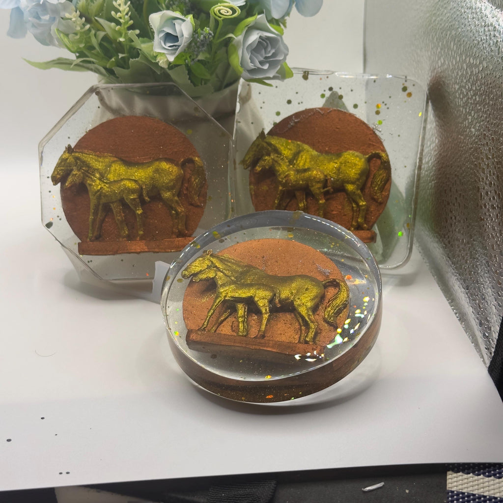 Horse with Pony Resin Coaster – Handmade Equestrian & Animal Lover Gift
