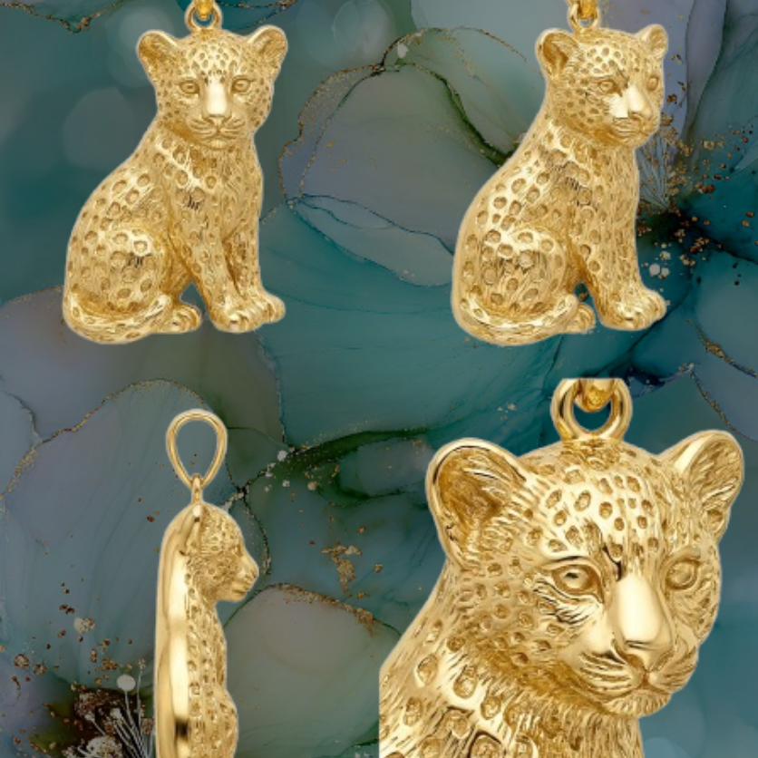 Leopard Cub Pendant – Solid 14K or 18K Gold – Luxury Wildlife Statement Jewelry