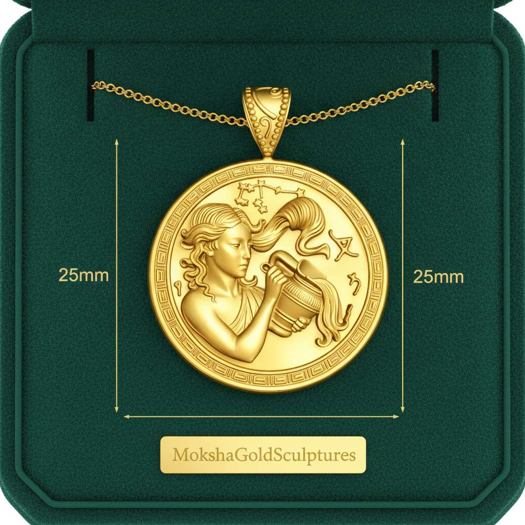 Aquarius Zodiac Medallion Necklace, 25mm Water Bearer Pendant, Greek Astrology Coin Necklace, 9K Gold, Sterling Silver or Yellow Brass, Zodiac Birthday Gift