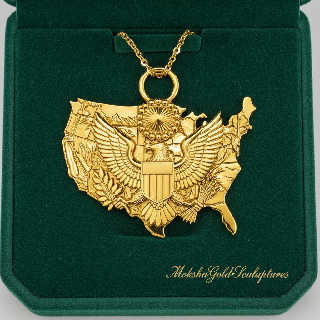 USA Eagle Map Pendant Necklace, 250th Anniversary America Necklace, 9K Gold, Sterling Silver or Brass, Patriotic Gift, USA Map Jewellery