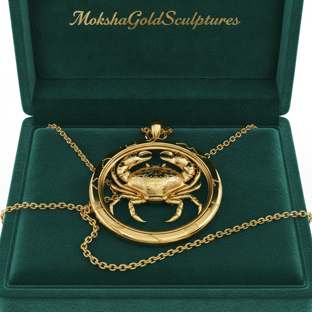 Cancer Zodiac Crab Pendant Necklace, 25mm Astrology Necklace, Cancer Constellation Jewellery, 9K Gold, Sterling Silver or Yellow Brass, Zodiac Gift