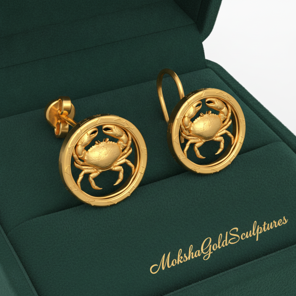 Cancer Zodiac Crab Stud Earrings, 18mm Astrology Earrings, Zodiac Constellation Studs, 9K Gold, Sterling Silver or Yellow Brass, Cancer Gift