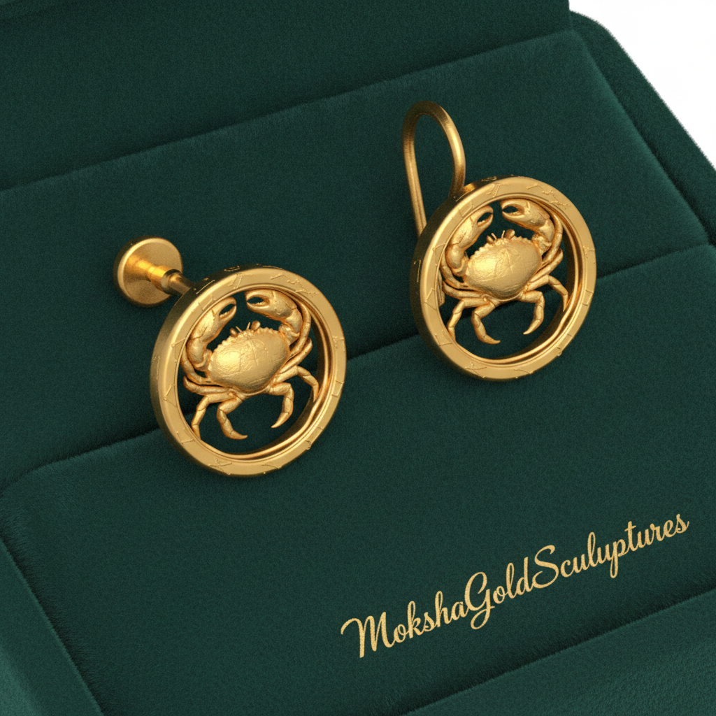 Cancer Zodiac Crab Stud Earrings, 18mm Astrology Earrings, Zodiac Constellation Studs, 9K Gold, Sterling Silver or Yellow Brass, Cancer Gift