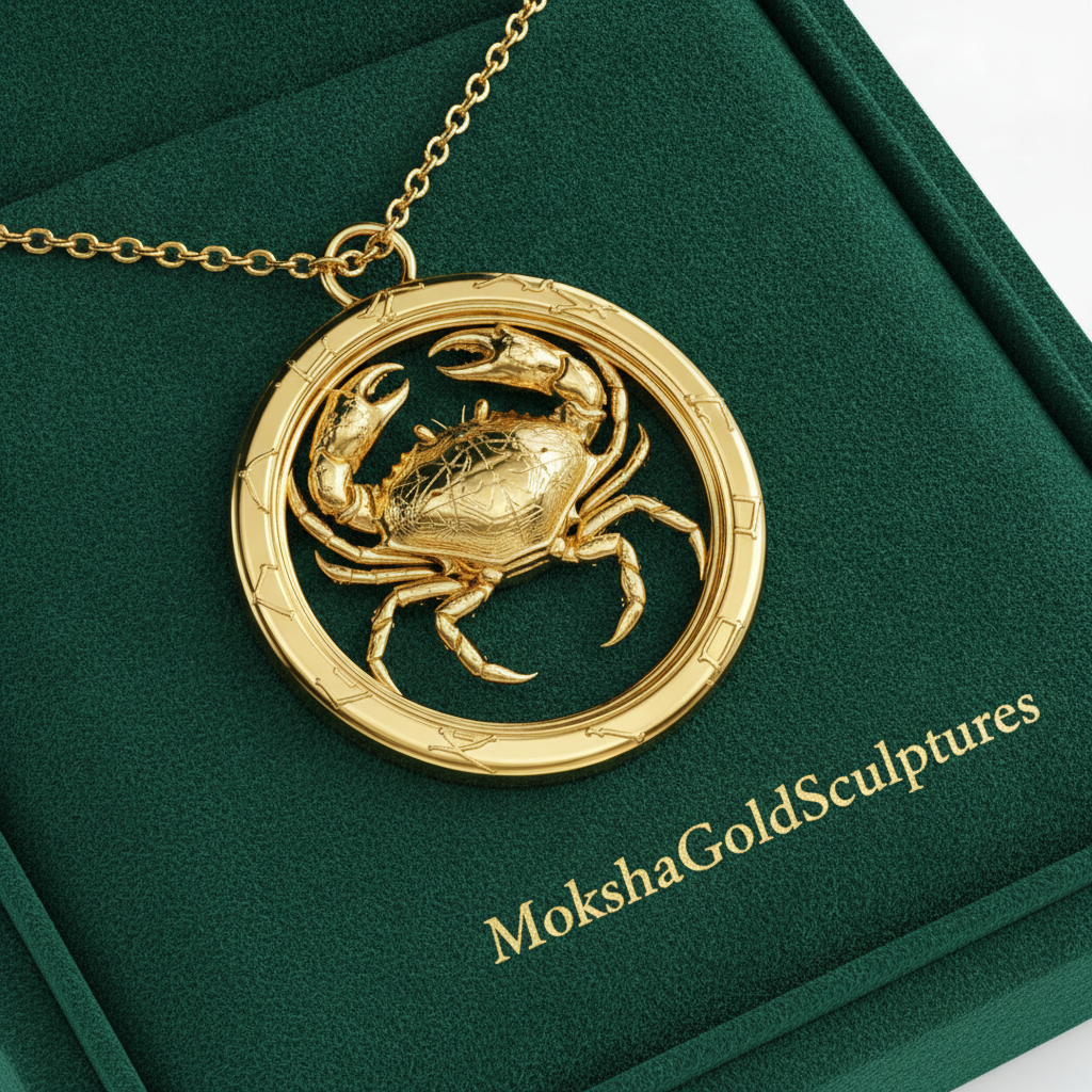 Cancer Zodiac Crab Pendant Necklace, 25mm Astrology Necklace, Cancer Constellation Jewellery, 9K Gold, Sterling Silver or Yellow Brass, Zodiac Gift