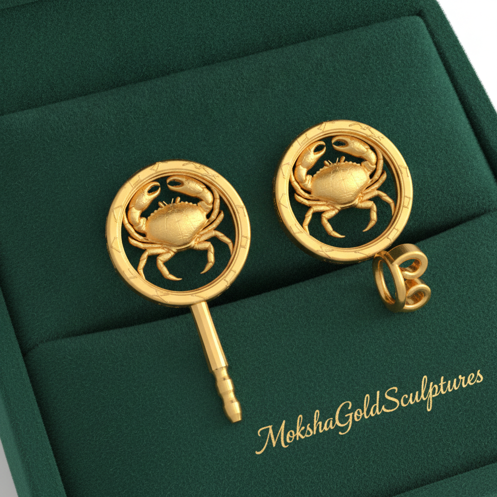 Cancer Zodiac Crab Stud Earrings, 18mm Astrology Earrings, Zodiac Constellation Studs, 9K Gold, Sterling Silver or Yellow Brass, Cancer Gift