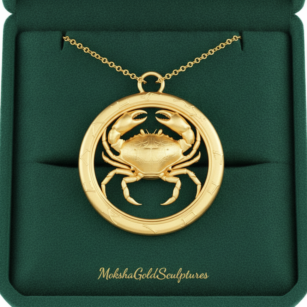 Cancer Zodiac Crab Pendant Necklace, 30mm Astrology Necklace, Cancer Constellation Jewellery, 9K Gold, Sterling Silver or Yellow Brass, Zodiac Gift