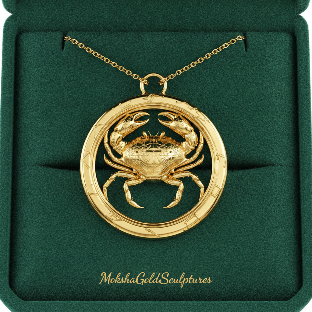 Cancer Zodiac Crab Pendant Necklace, 25mm Astrology Necklace, Cancer Constellation Jewellery, 9K Gold, Sterling Silver or Yellow Brass, Zodiac Gift