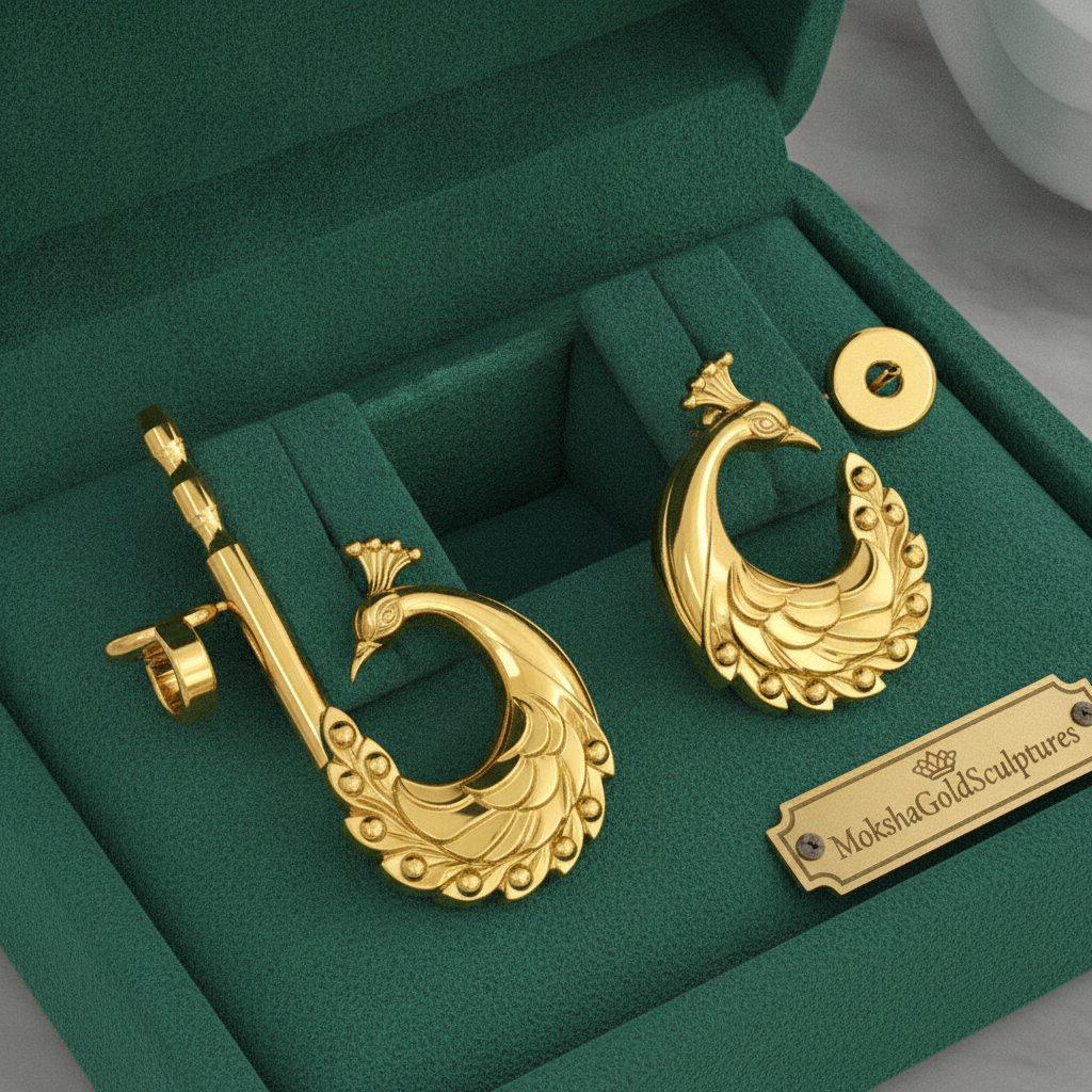 Peacock Stud Earrings – 9K Gold, Sterling Silver 925 or Polished Brass | Elegant Peacock Bird Earrings | Nature Inspired Jewellery | Handmade Gift for Her