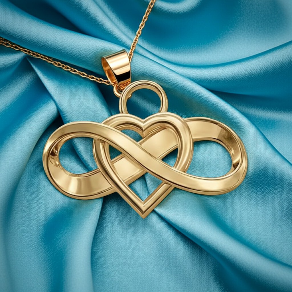 Infinity Heart Pendant Necklace – Solid Gold, Silver or Brass – Romantic Love Symbol Jewelry