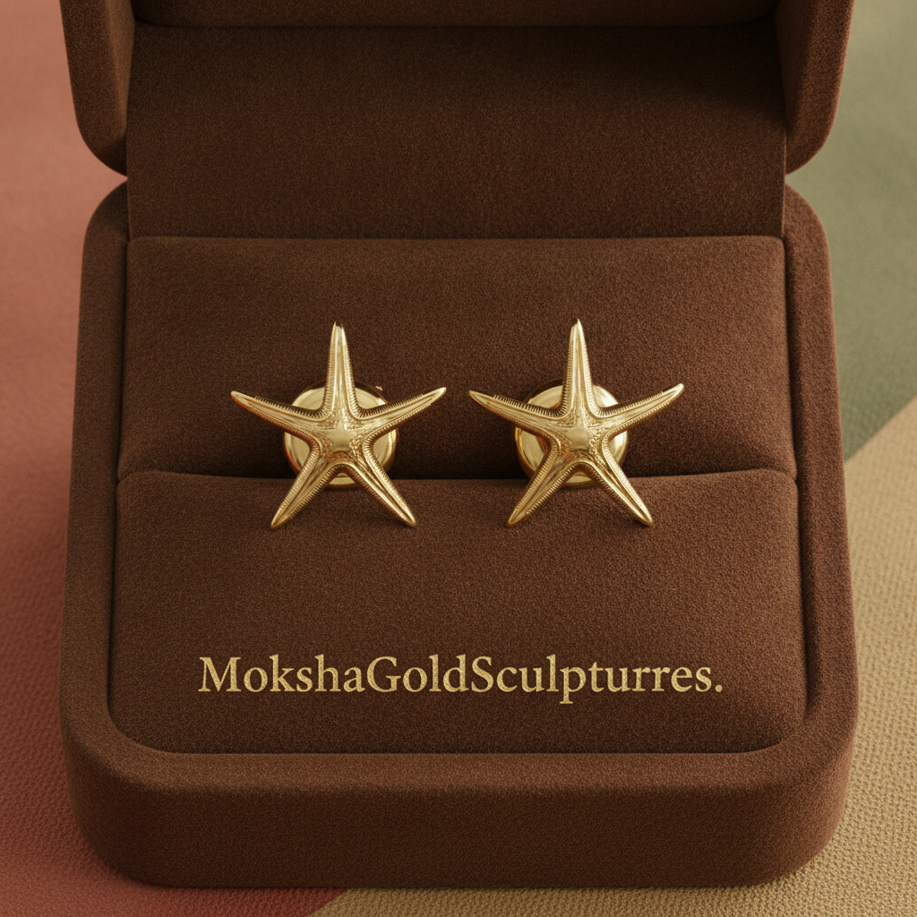 Royal Starfish Stud Earrings | Astropecten articulatus | 9K Gold, Sterling Silver or Polished Yellow Brass | Ocean Jewelry | Nautical Gift