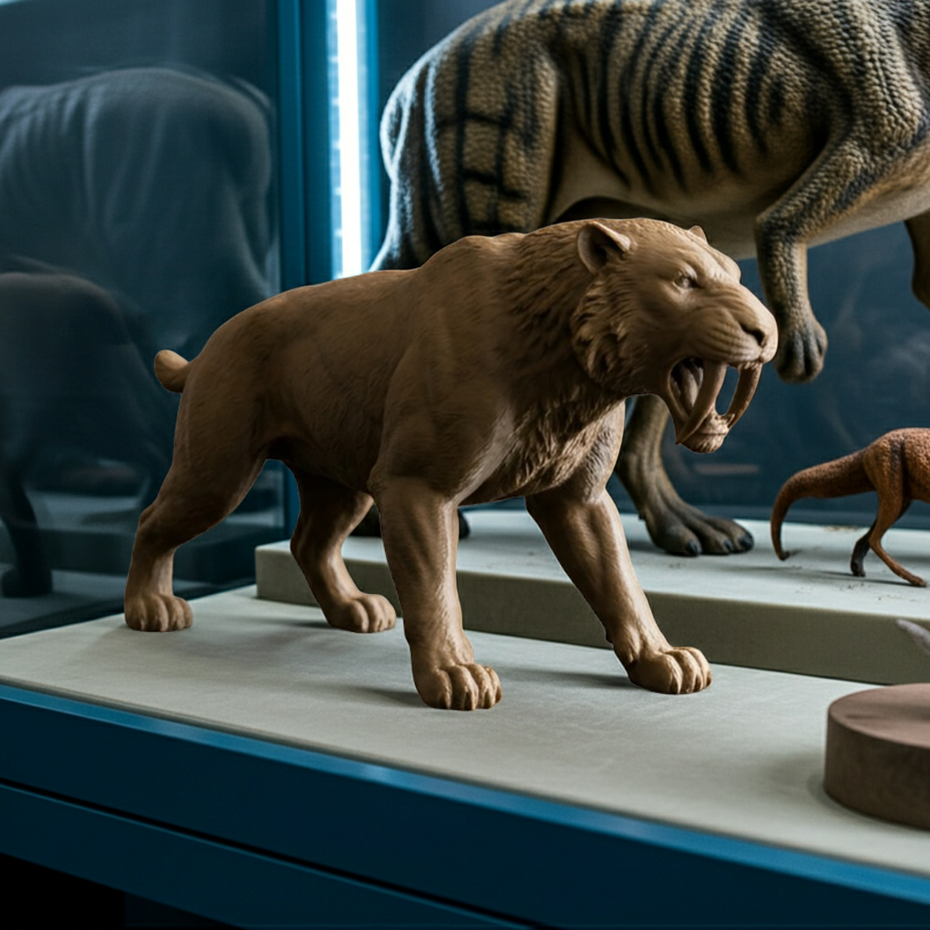 Smilodon Saber-Toothed Cat Model 3D Print | Ice Age Predator Figure | Desk Decor | Prehistoric Animal | PLA Nylon Resin | 160mm