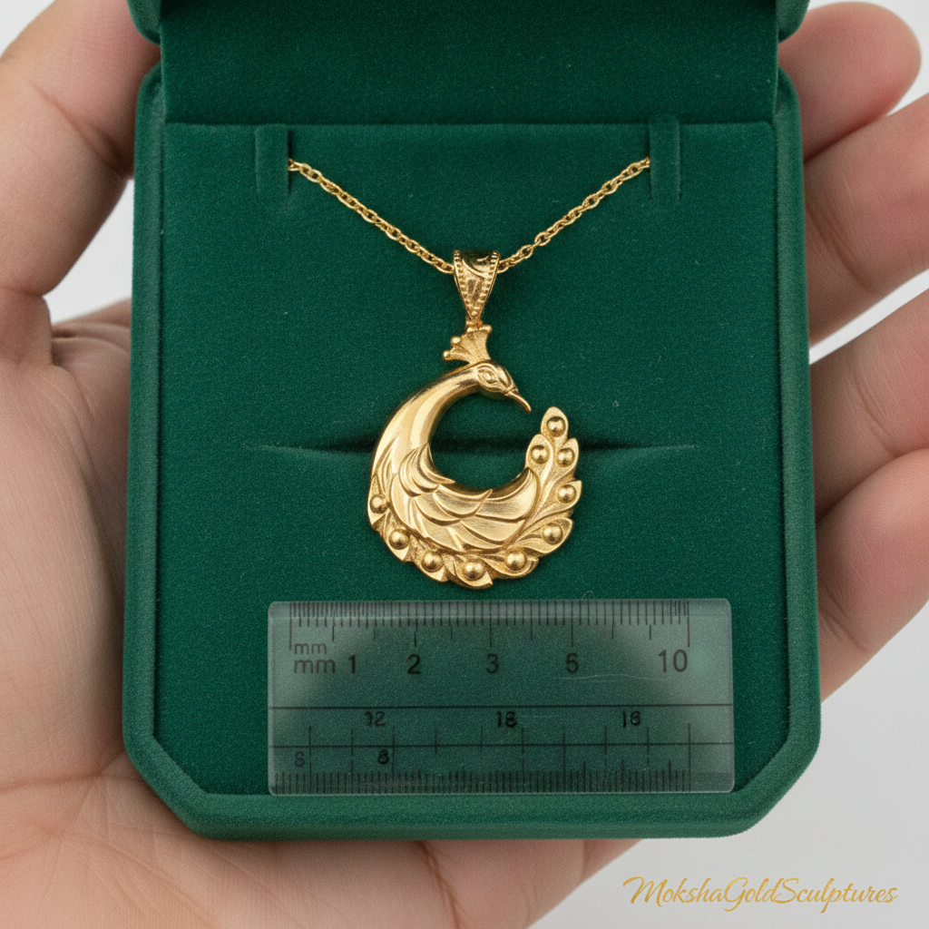 Peacock Pendant Necklace 25mm | 9K Solid Gold, Sterling Silver 925 or Polished Yellow Brass | Art Nouveau Peacock Necklace | Nature Inspired Bird Jewelry | Made to Order