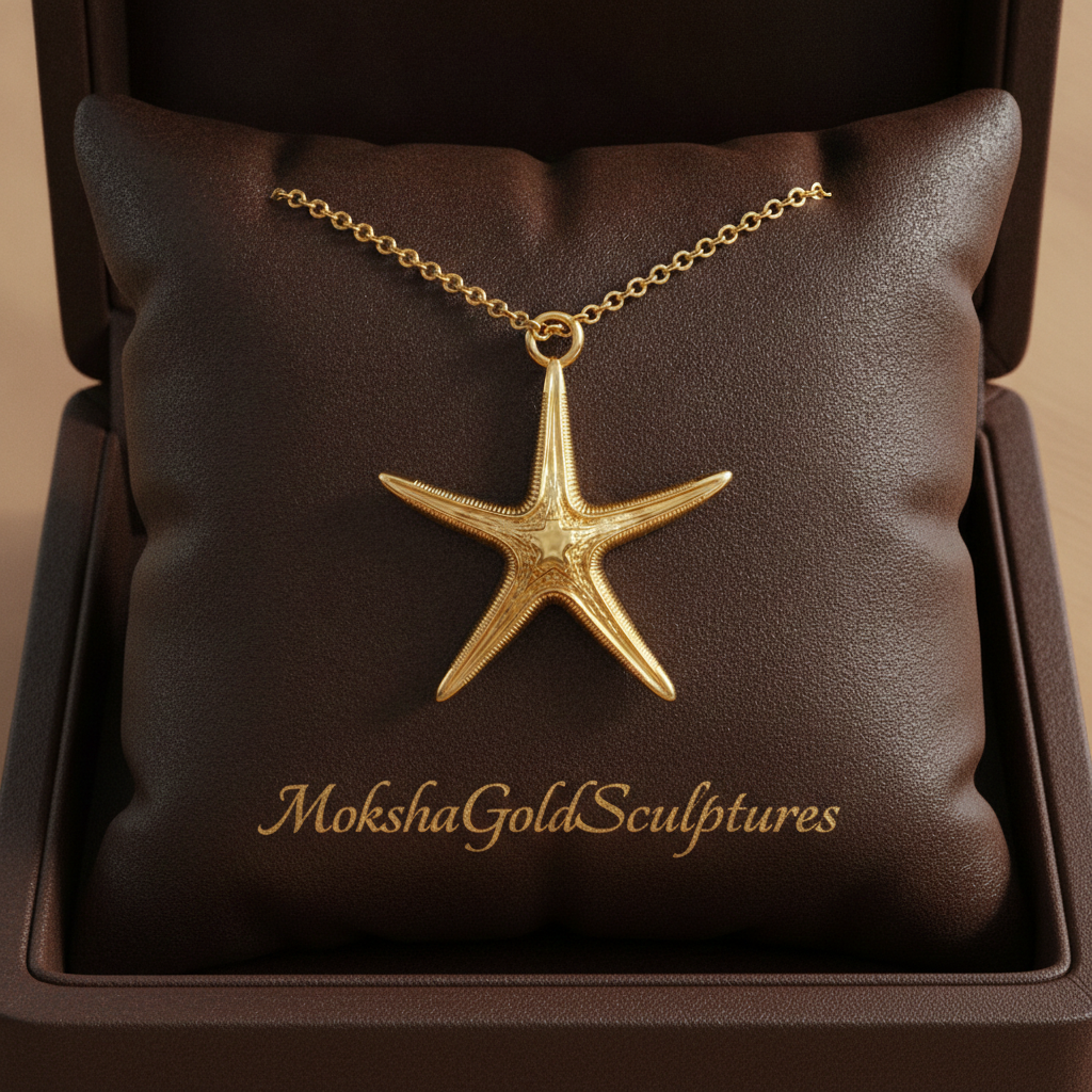 Royal Starfish Pendant Necklace | Astropecten articulatus Sea Star Jewelry | Handmade in 9K Gold, Sterling Silver or Polished Brass