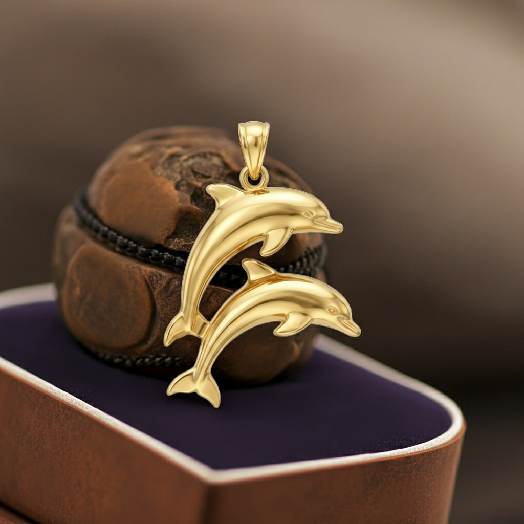 Two Dolphin Pendant Necklace | 18k Gold Plated or 925 Sterling Silver | Ocean Jewellery