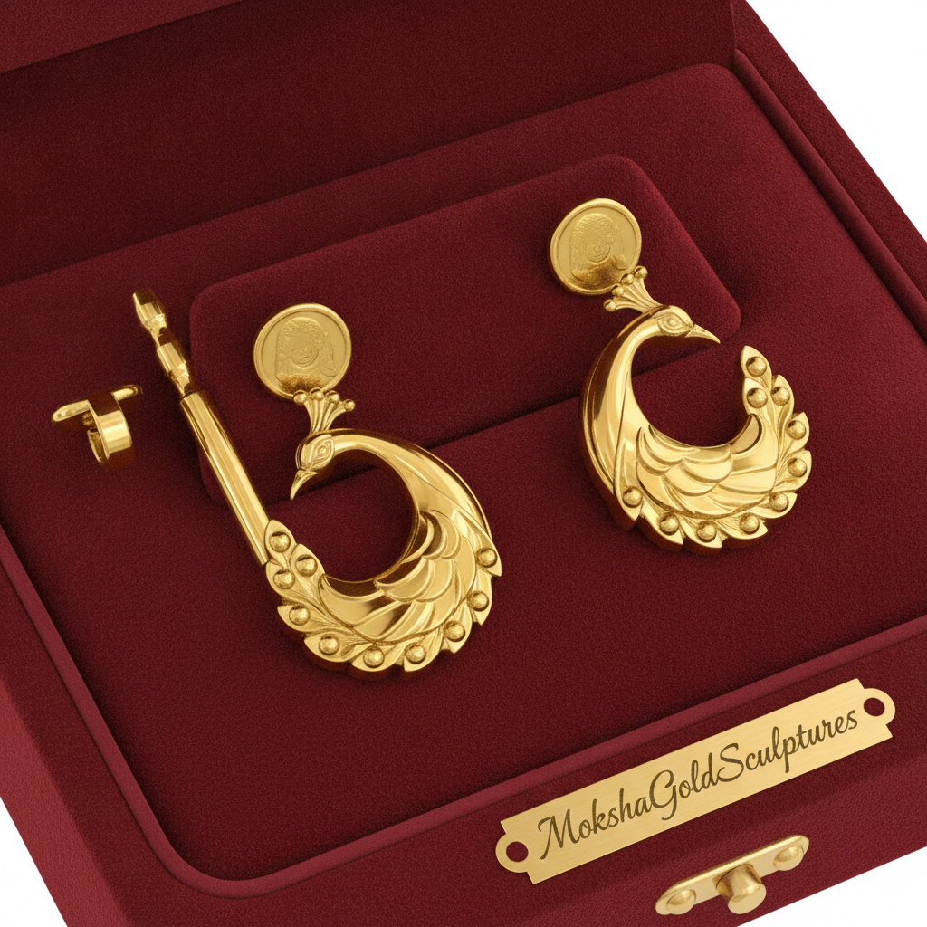 Peacock Stud Earrings – 9K Gold, Sterling Silver 925 or Polished Brass | Elegant Peacock Bird Earrings | Nature Inspired Jewellery | Handmade Gift for Her