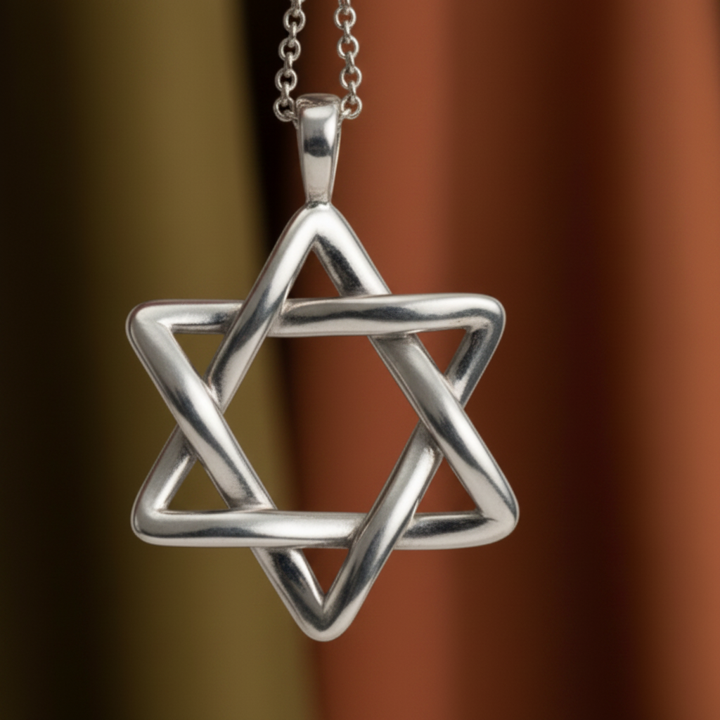 The Interlaced Star of David Pendant Necklace in 18K gold & silver by MokshaGoldSculptures on a fine chain.