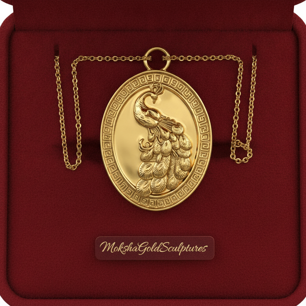 Gothic Peacock Coin Pendant Necklace | 9K Gold, Sterling Silver & Polished Yellow Brass | Art Nouveau Peacock Medallion | Nature Bird Jewelry | Gift for Her